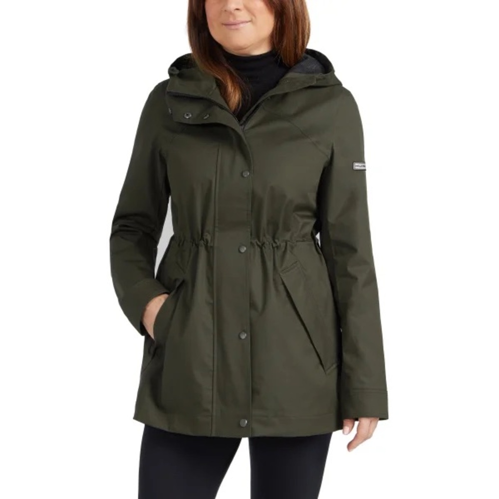 Hunter Olive Green Hooded Rain Jacket